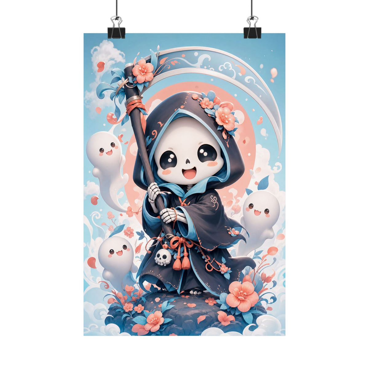 Chibi Grim Reaper With Scythe - Kawaii Gaming Art Print (Matte Poster) - Moikas