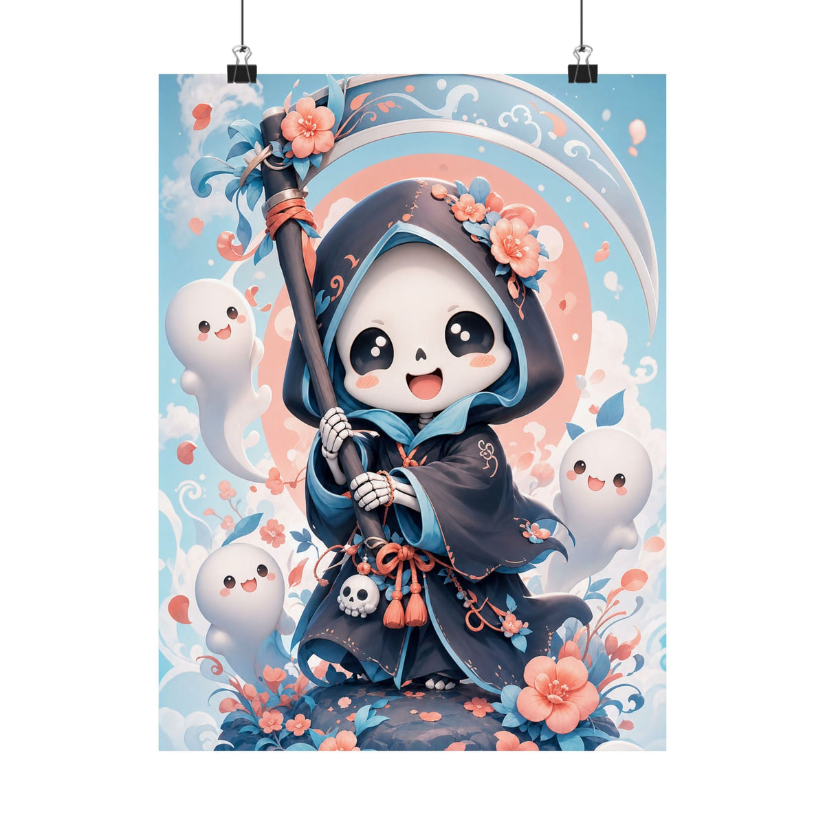 Chibi Grim Reaper With Scythe - Kawaii Gaming Art Print (Matte Poster) - Moikas