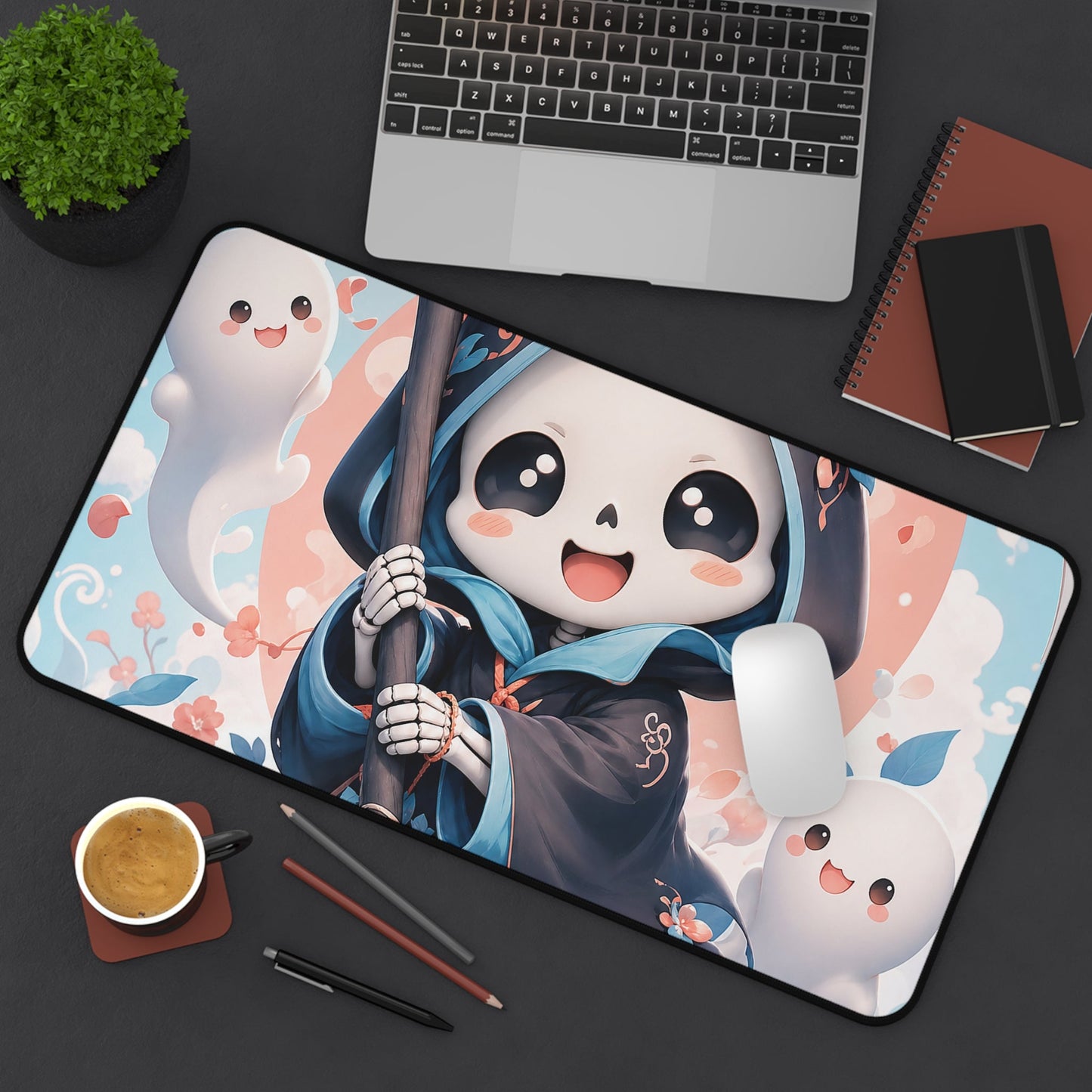 Chibi Grim Reaper With Scythe - Kawaii Gaming Gaming Desk Mat - Moikas