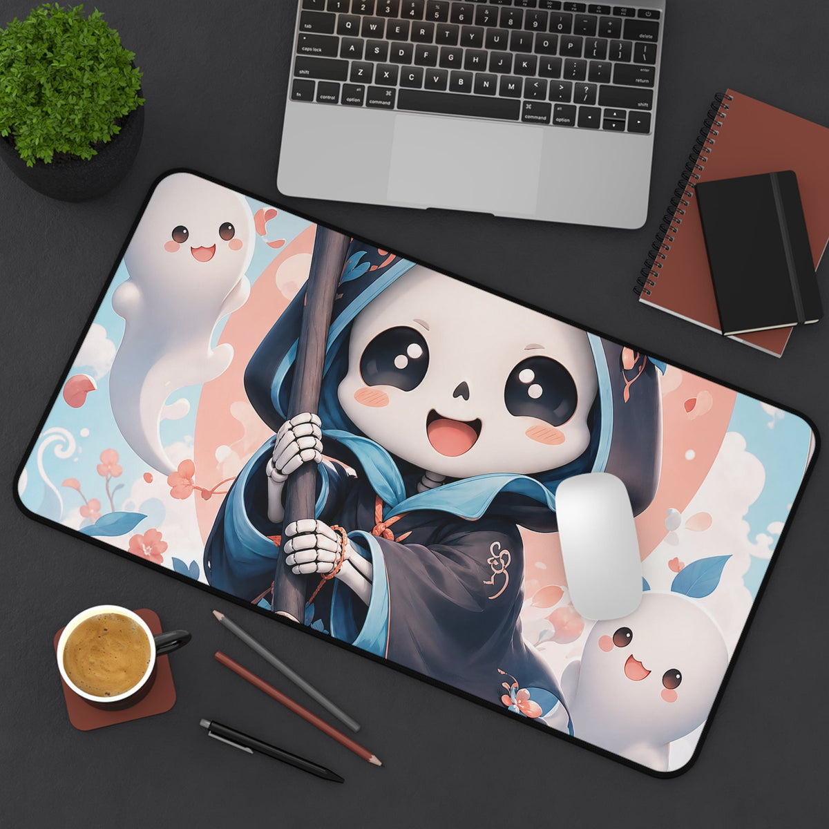 Chibi Grim Reaper With Scythe - Kawaii Gaming Gaming Desk Mat - Moikas