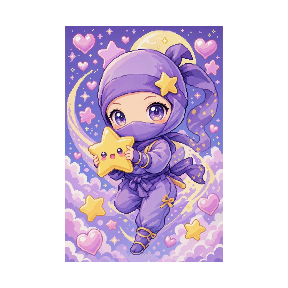 Chibi Ninjwith Star - Kawaii Gaming Art Print (Matte Poster) - Moikas