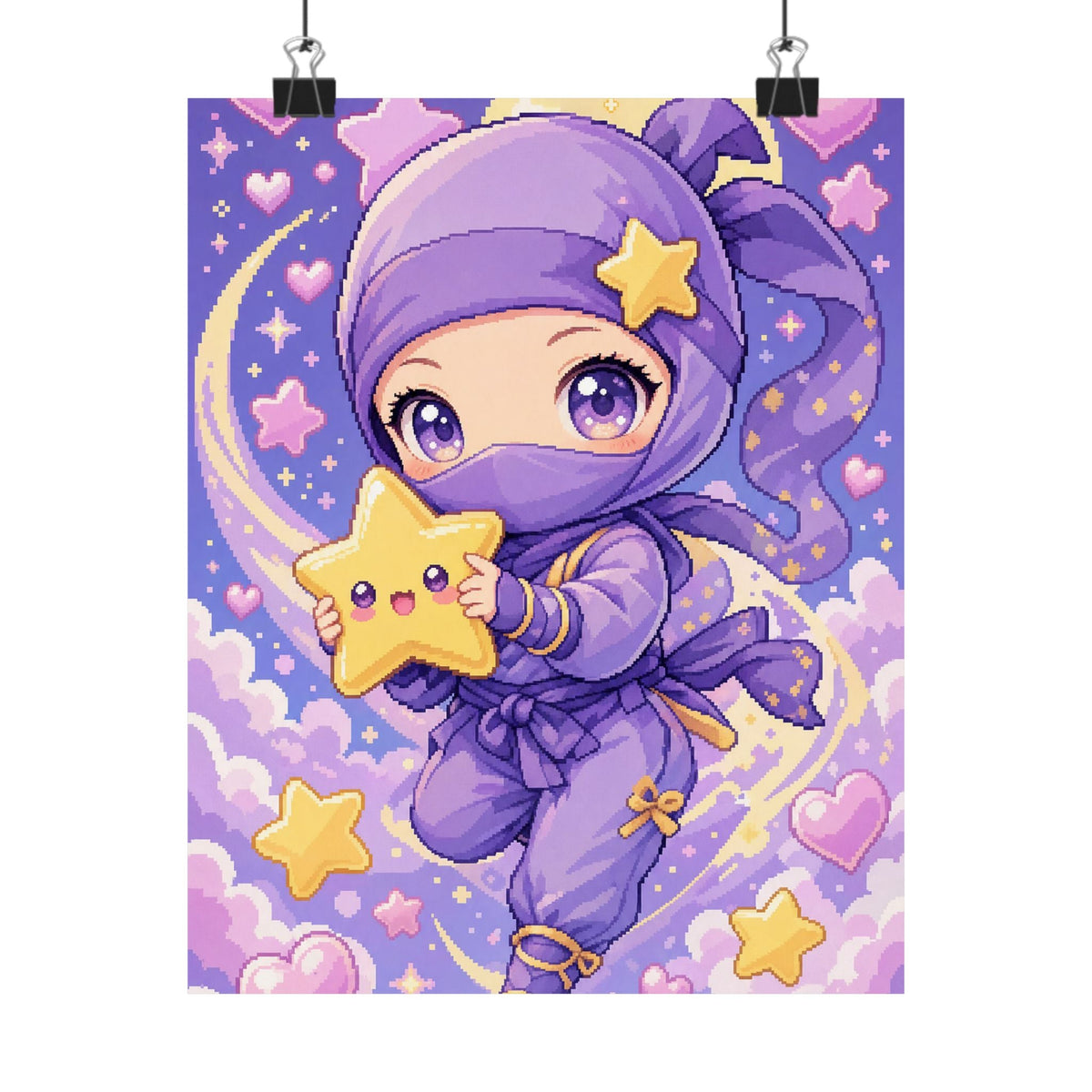 Chibi Ninjwith Star - Kawaii Gaming Art Print (Matte Poster) - Moikas