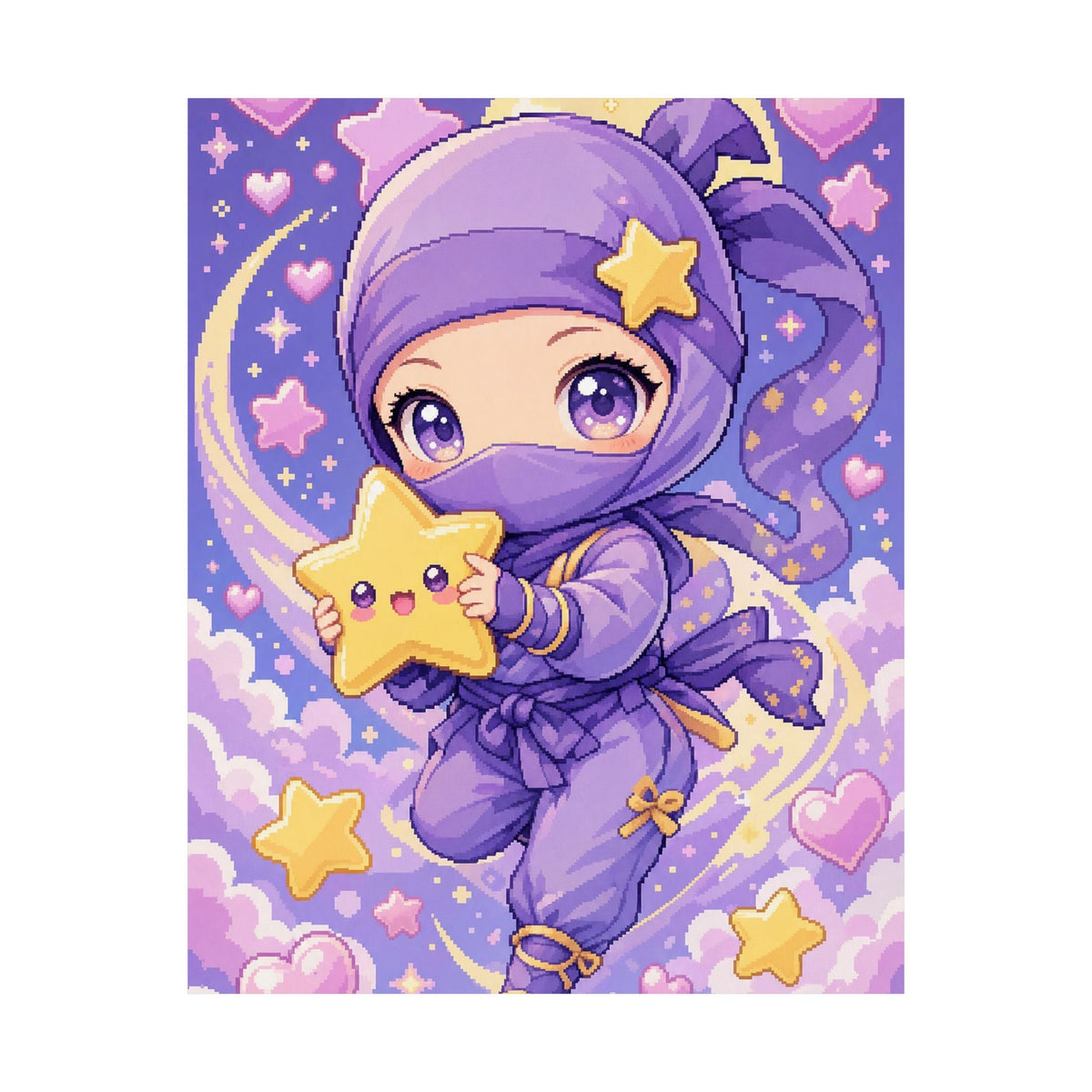 Chibi Ninjwith Star - Kawaii Gaming Art Print (Matte Poster) - Moikas