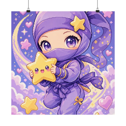 Chibi Ninjwith Star - Kawaii Gaming Art Print (Matte Poster) - Moikas