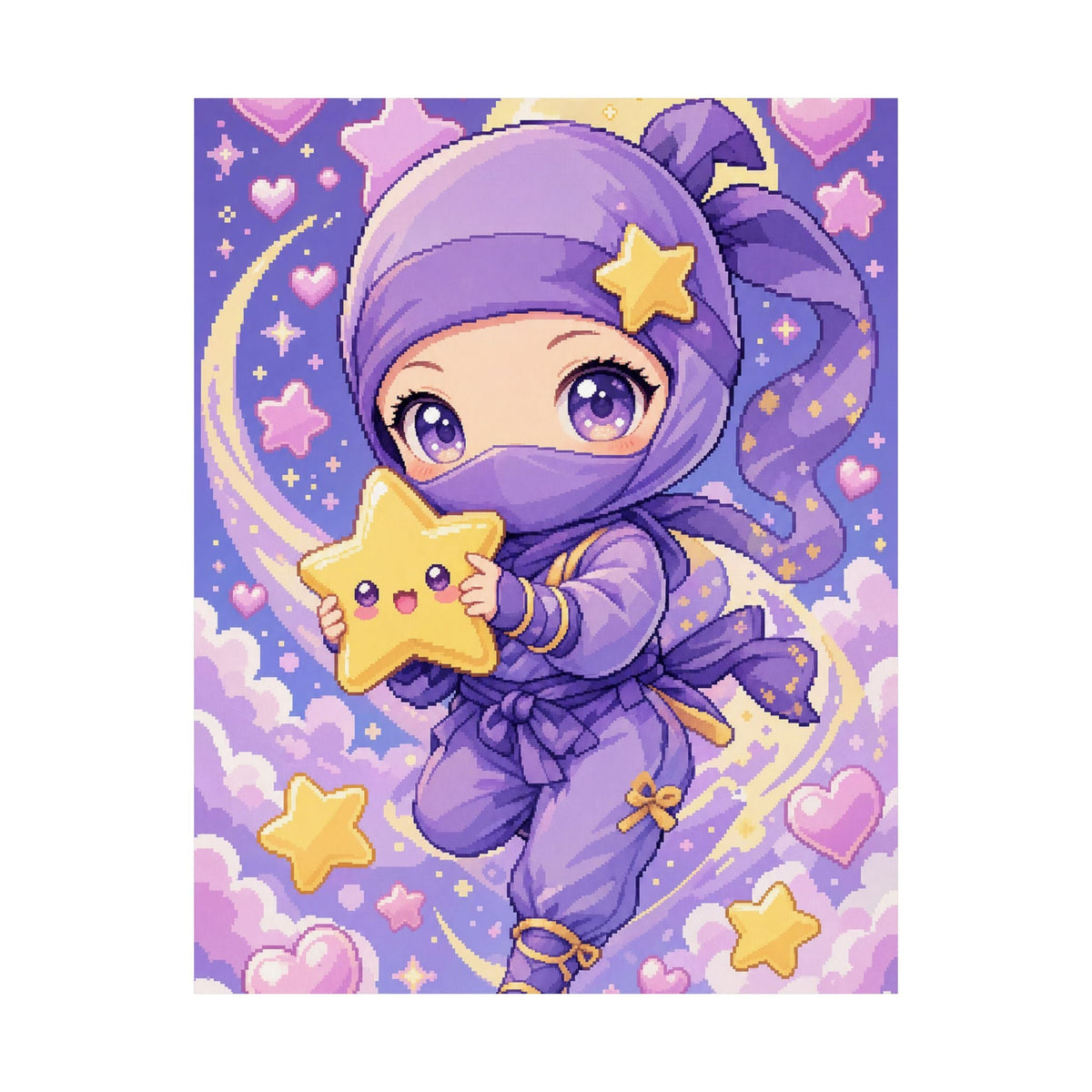 Chibi Ninjwith Star - Kawaii Gaming Art Print (Matte Poster) - Moikas