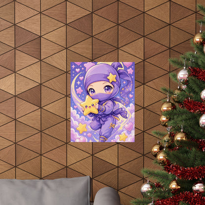 Chibi Ninjwith Star - Kawaii Gaming Art Print (Matte Poster) - Moikas