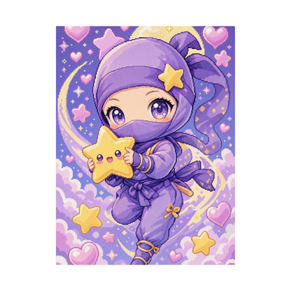 Chibi Ninjwith Star - Kawaii Gaming Art Print (Matte Poster) - Moikas