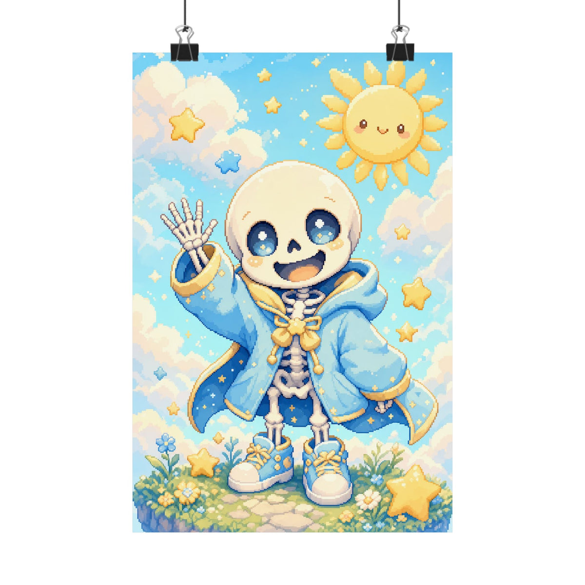 Chibi Skeleton Waving - Kawaii Gaming Art Print (Matte Poster) - Moikas