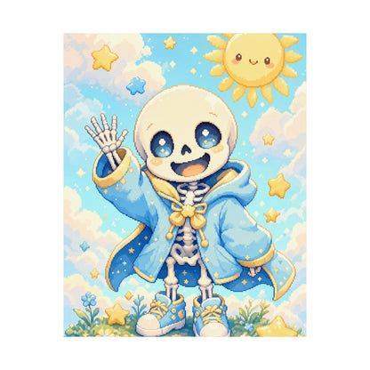 Chibi Skeleton Waving - Kawaii Gaming Art Print (Matte Poster) - Moikas