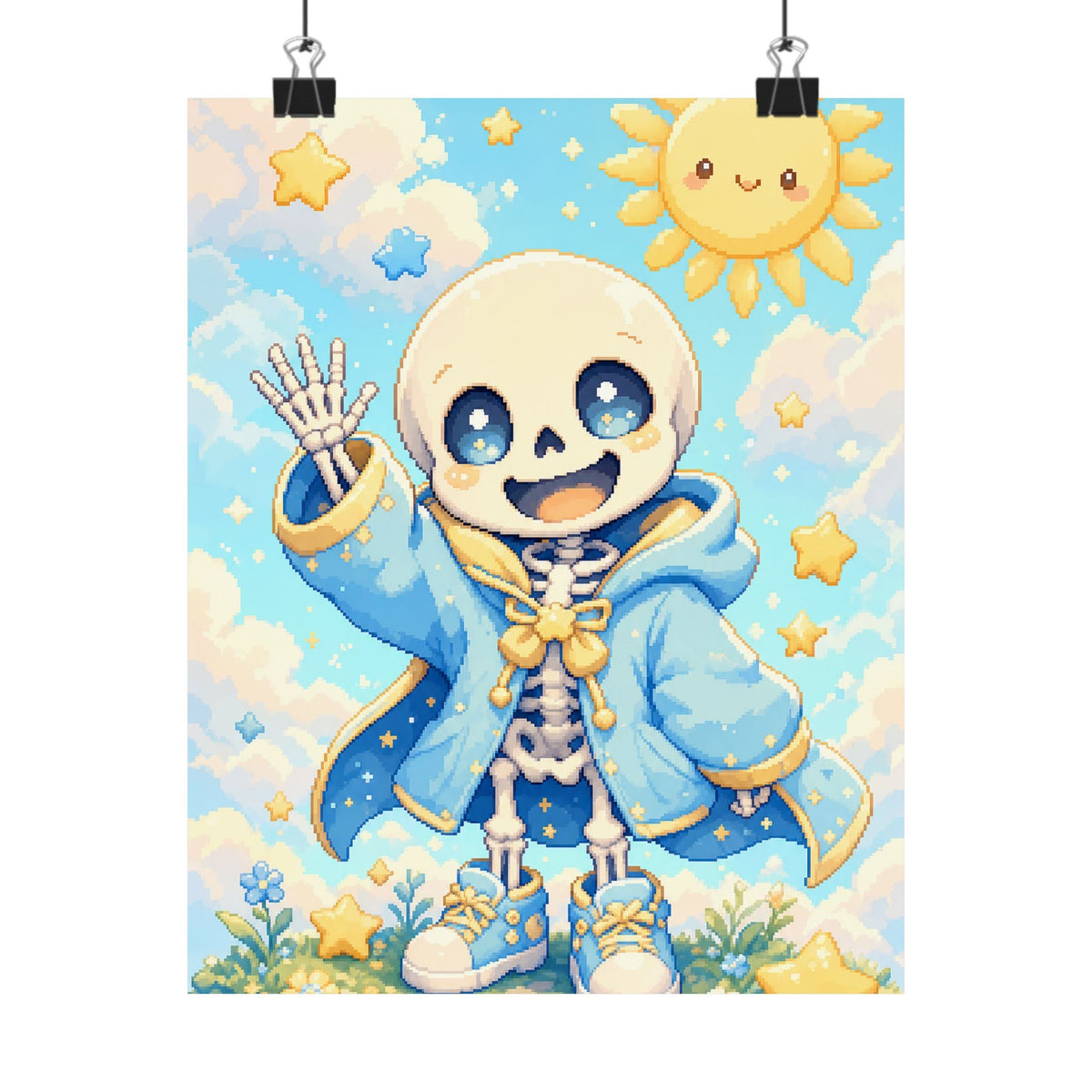 Chibi Skeleton Waving - Kawaii Gaming Art Print (Matte Poster) - Moikas