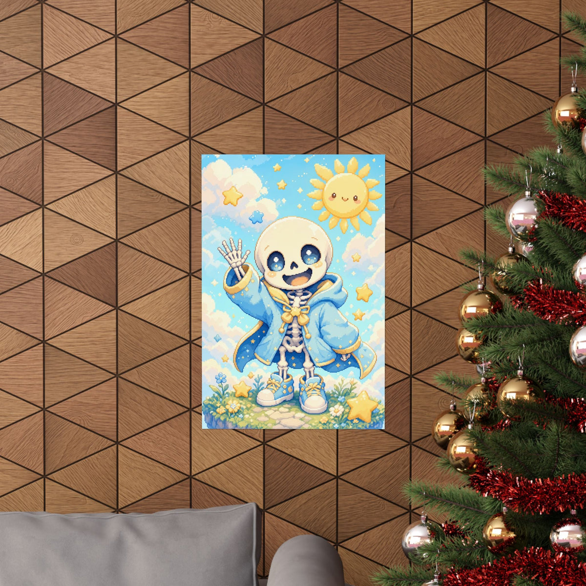 Chibi Skeleton Waving - Kawaii Gaming Art Print (Matte Poster) - Moikas