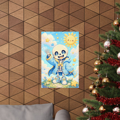 Chibi Skeleton Waving - Kawaii Gaming Art Print (Matte Poster) - Moikas