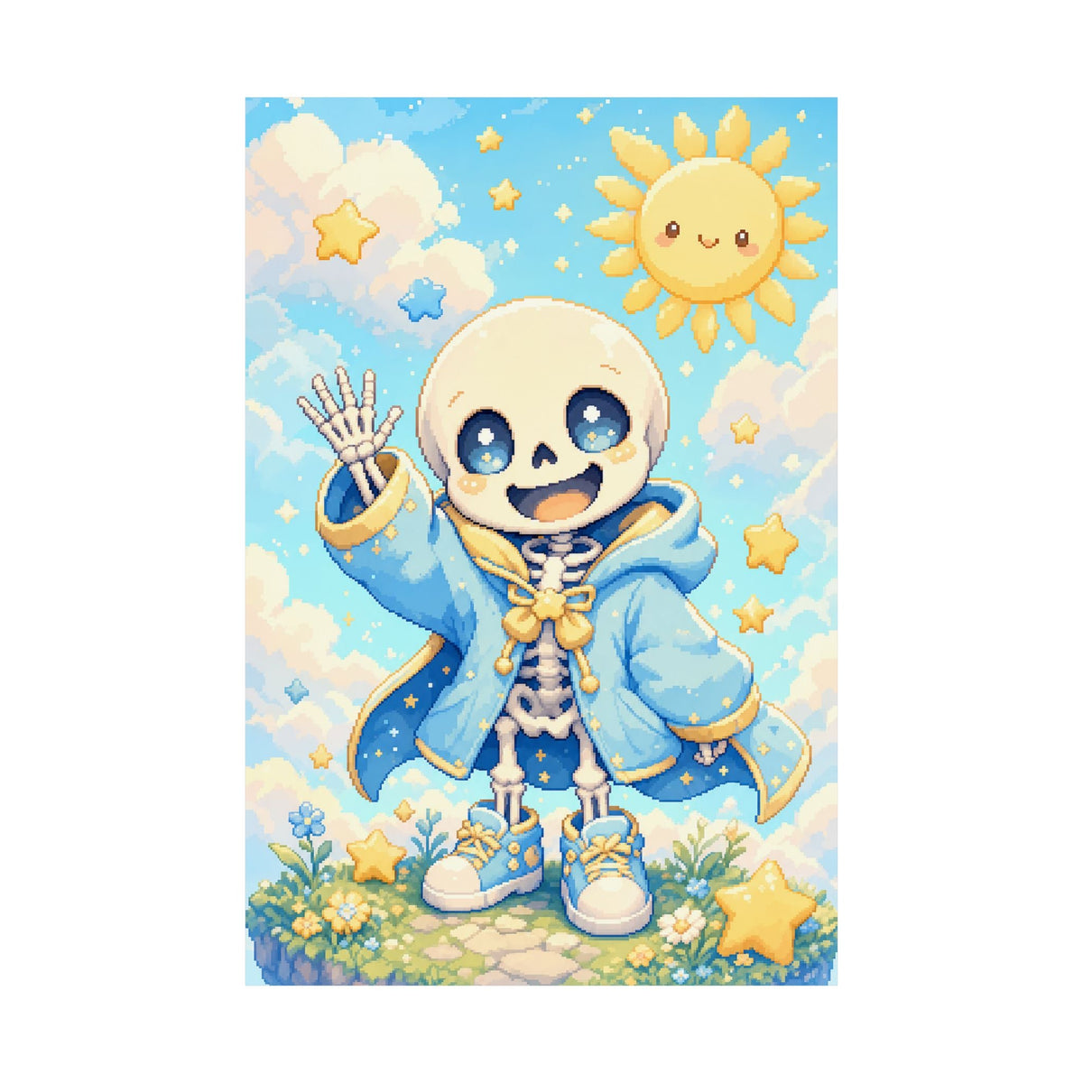 Chibi Skeleton Waving - Kawaii Gaming Art Print (Matte Poster) - Moikas
