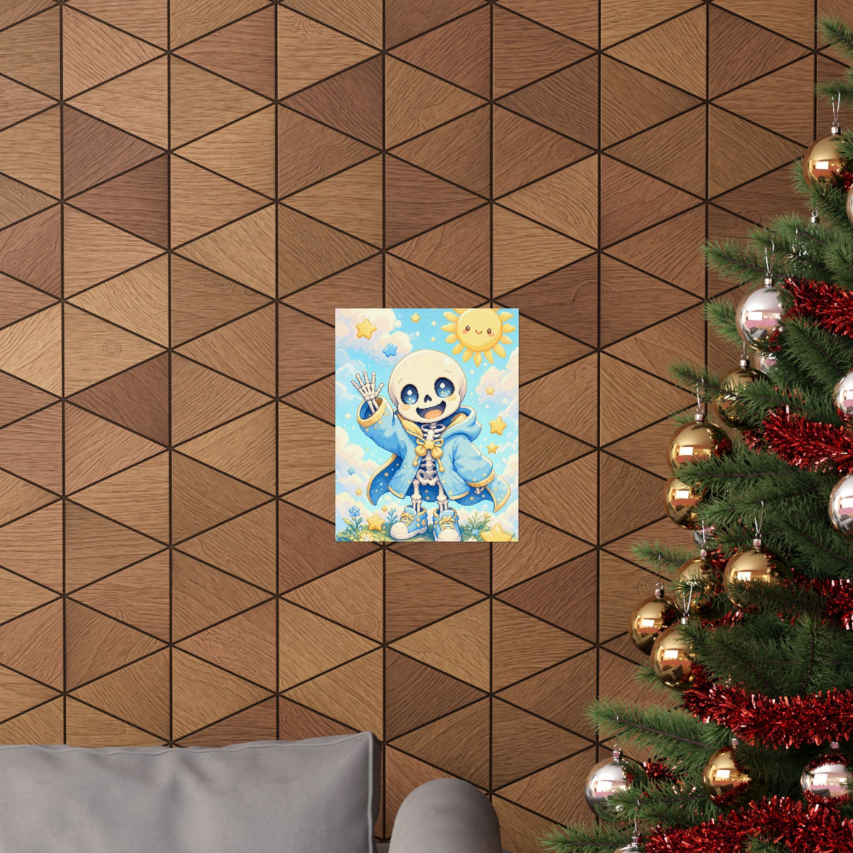 Chibi Skeleton Waving - Kawaii Gaming Art Print (Matte Poster) - Moikas