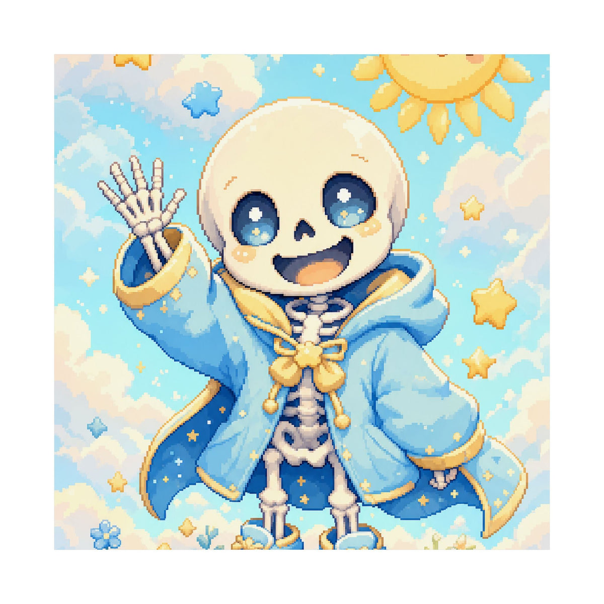 Chibi Skeleton Waving - Kawaii Gaming Art Print (Matte Poster) - Moikas