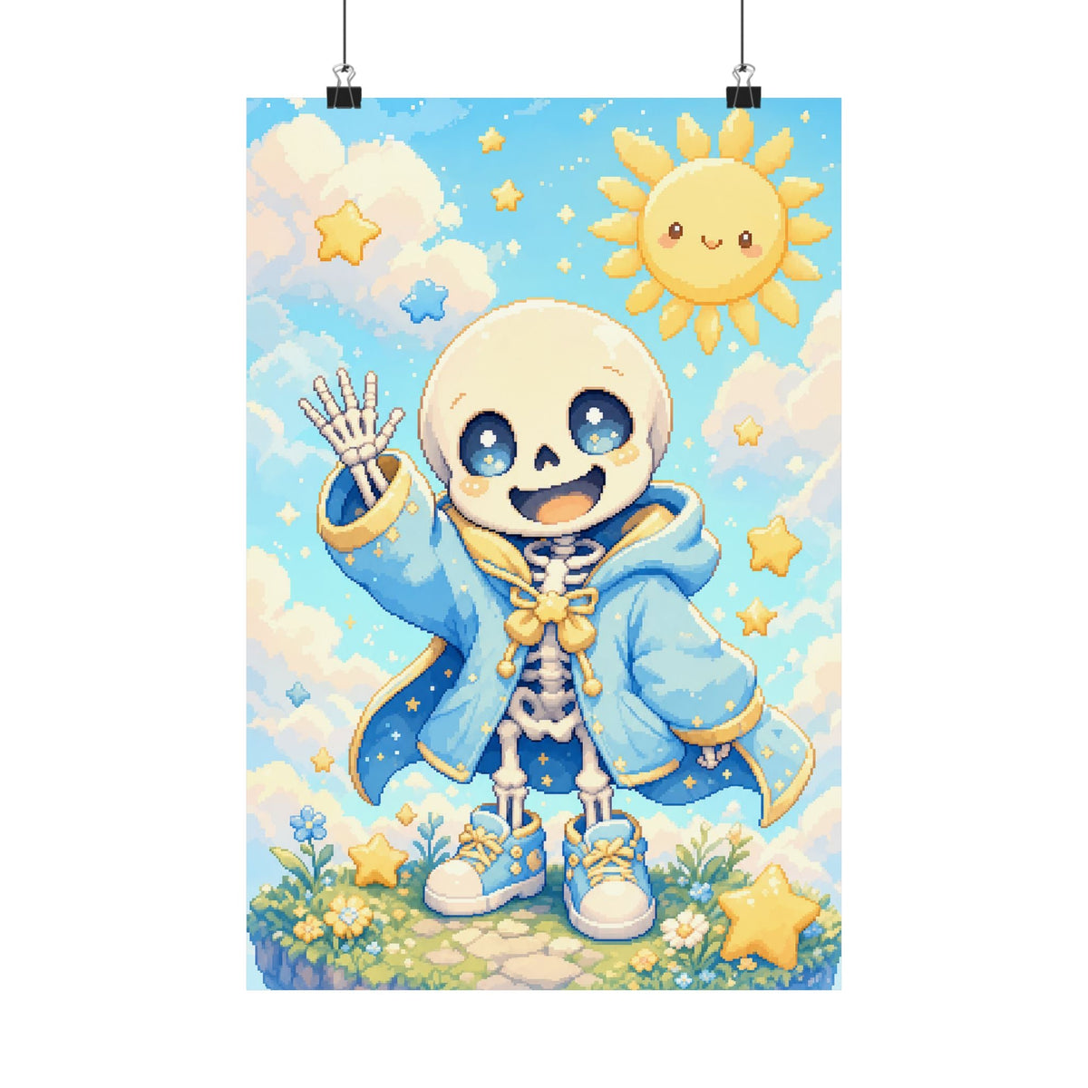 Chibi Skeleton Waving - Kawaii Gaming Art Print (Matte Poster) - Moikas
