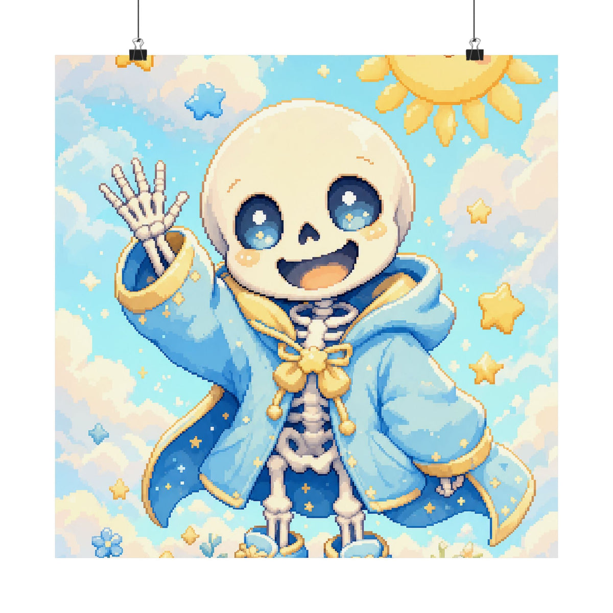 Chibi Skeleton Waving - Kawaii Gaming Art Print (Matte Poster) - Moikas