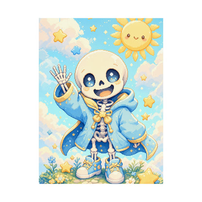 Chibi Skeleton Waving - Kawaii Gaming Art Print (Matte Poster) - Moikas