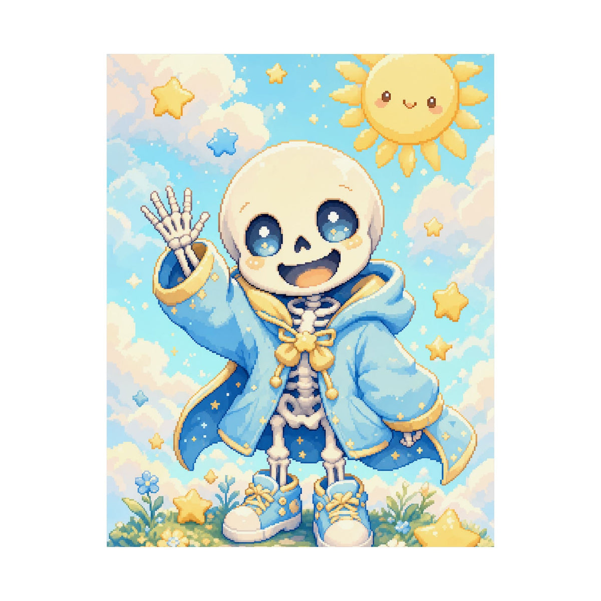 Chibi Skeleton Waving - Kawaii Gaming Art Print (Matte Poster) - Moikas