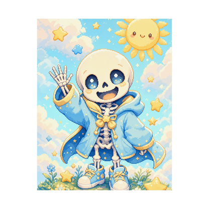 Chibi Skeleton Waving - Kawaii Gaming Art Print (Matte Poster) - Moikas