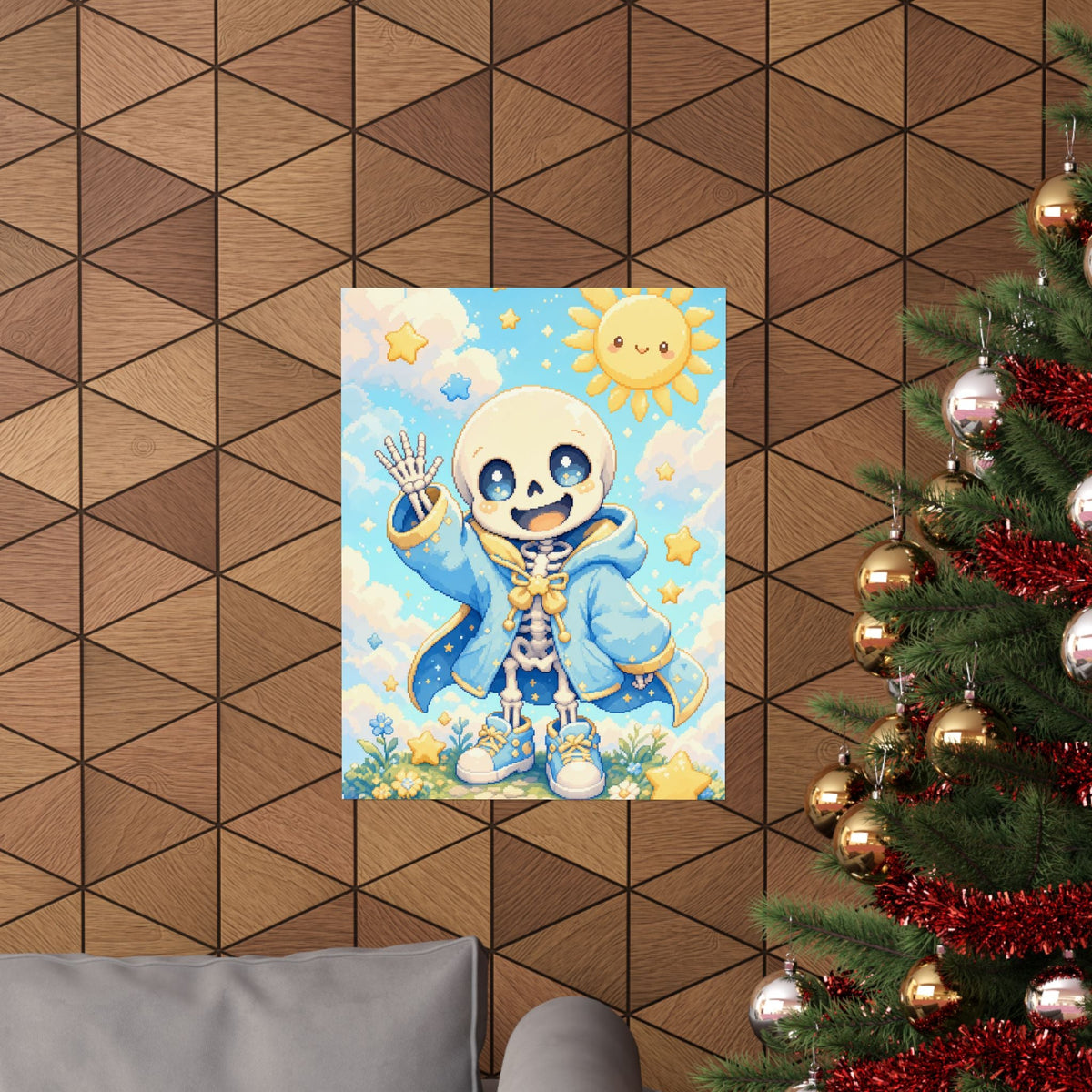 Chibi Skeleton Waving - Kawaii Gaming Art Print (Matte Poster) - Moikas