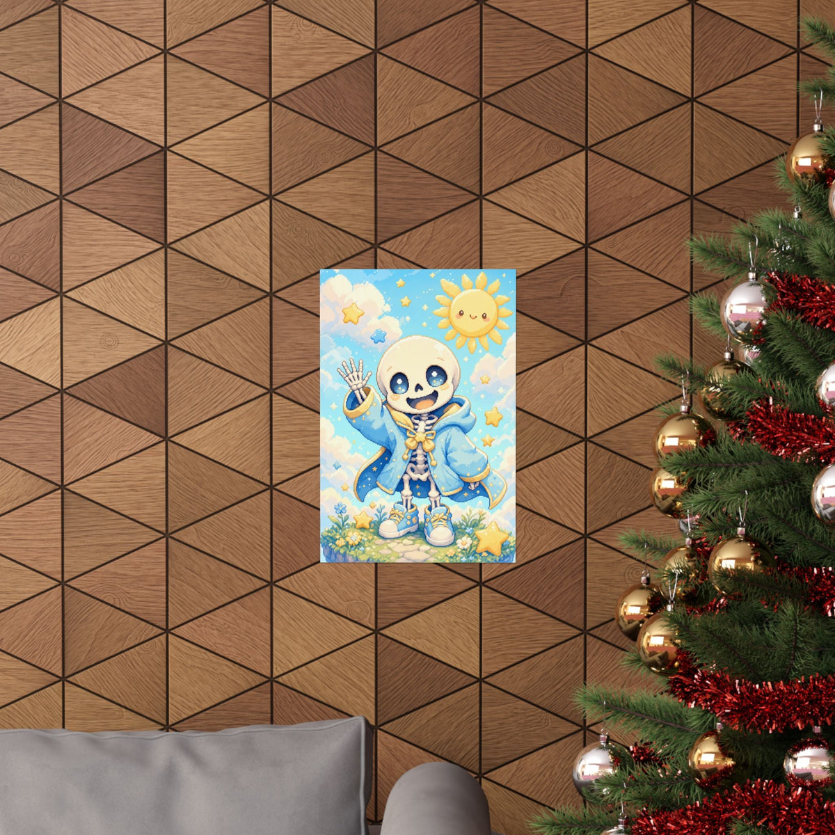 Chibi Skeleton Waving - Kawaii Gaming Art Print (Matte Poster) - Moikas