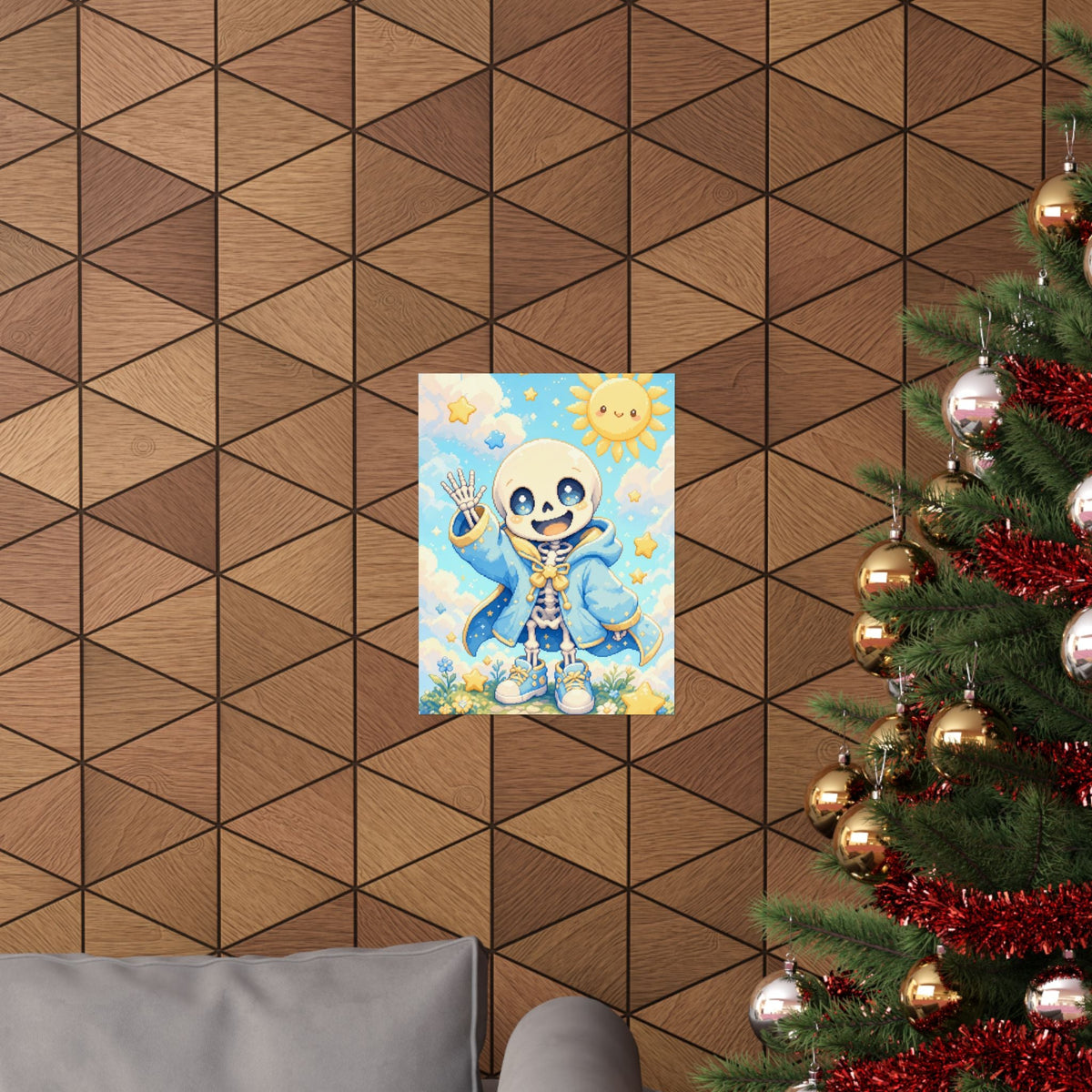 Chibi Skeleton Waving - Kawaii Gaming Art Print (Matte Poster) - Moikas