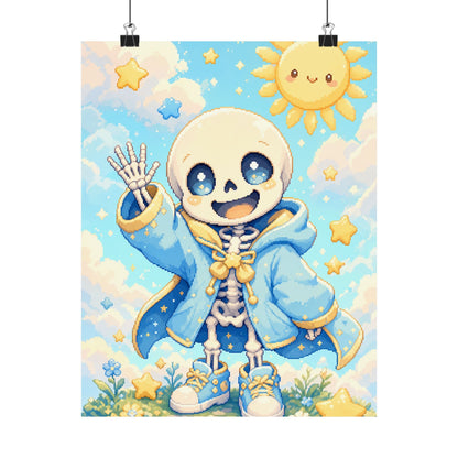 Chibi Skeleton Waving - Kawaii Gaming Art Print (Matte Poster) - Moikas