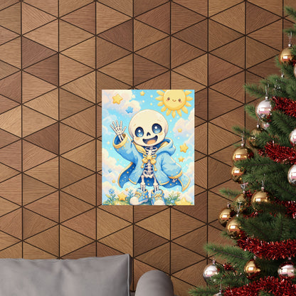 Chibi Skeleton Waving - Kawaii Gaming Art Print (Matte Poster) - Moikas