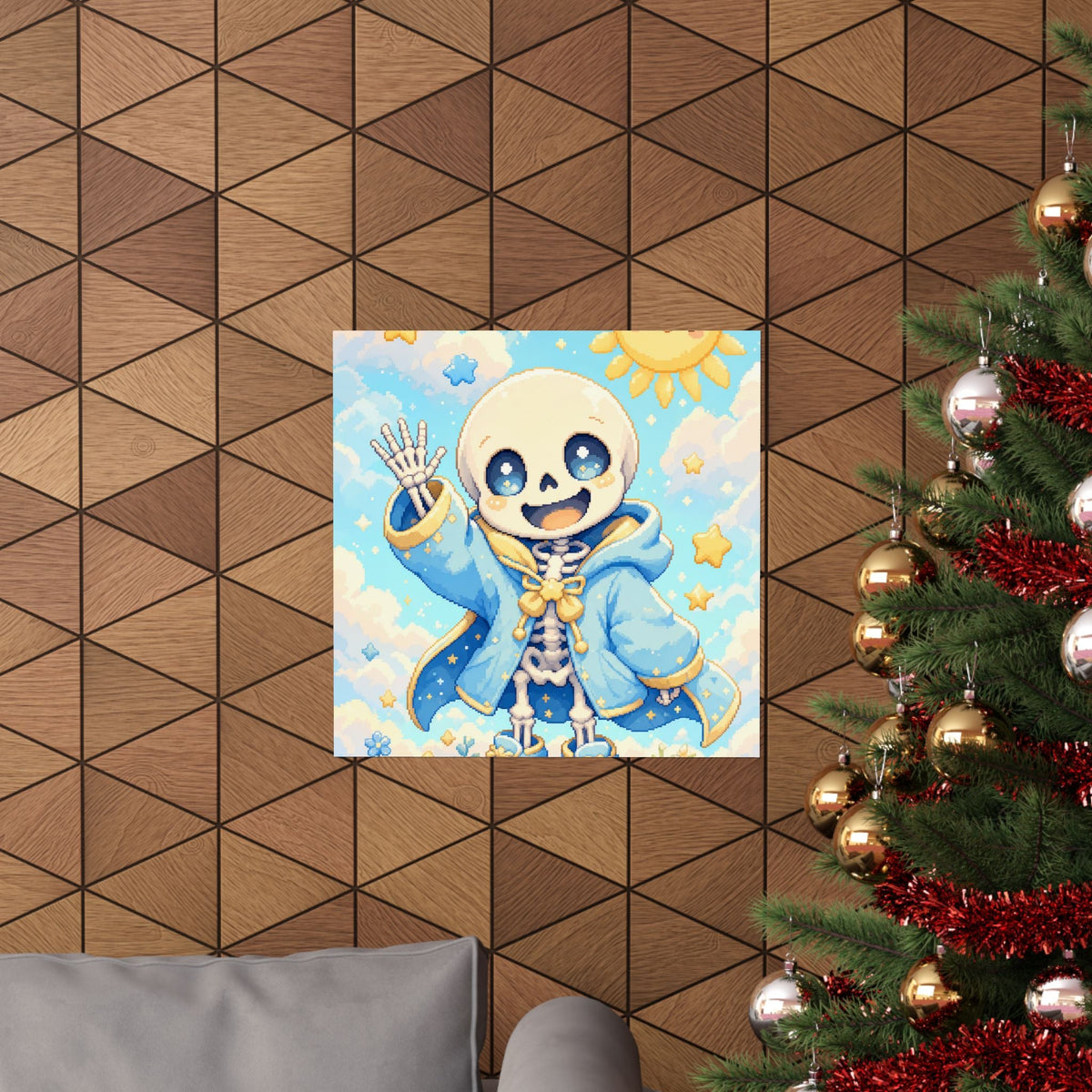 Chibi Skeleton Waving - Kawaii Gaming Art Print (Matte Poster) - Moikas