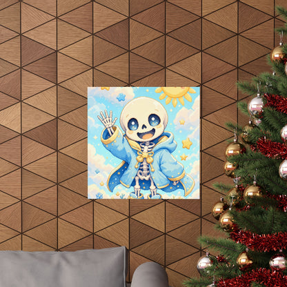 Chibi Skeleton Waving - Kawaii Gaming Art Print (Matte Poster) - Moikas