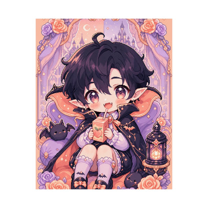 Chibi Vampire With Juice Box - Kawaii Gaming Art Print (Matte Poster) - Moikas