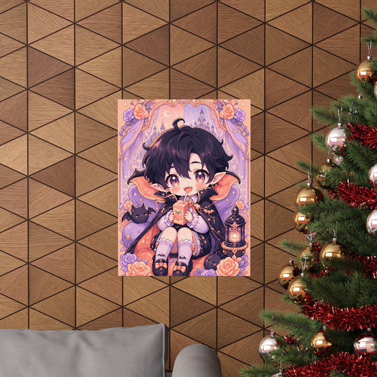 Chibi Vampire With Juice Box - Kawaii Gaming Art Print (Matte Poster) - Moikas