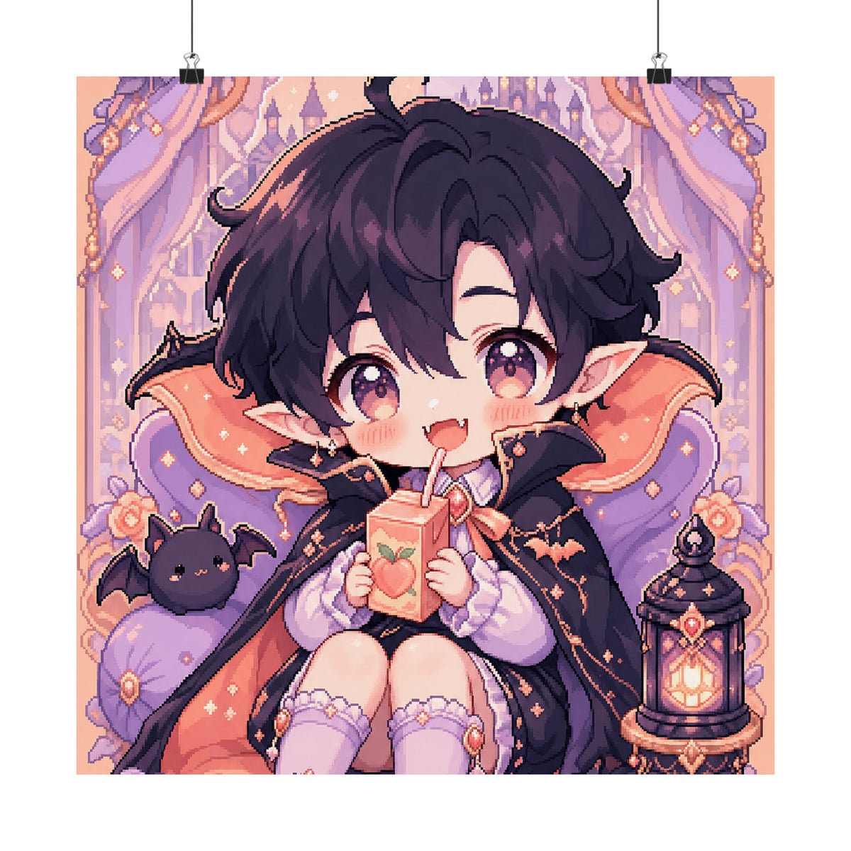 Chibi Vampire With Juice Box - Kawaii Gaming Art Print (Matte Poster) - Moikas