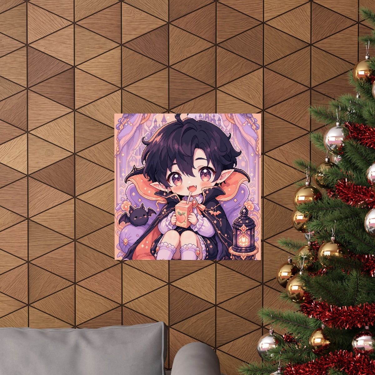 Chibi Vampire With Juice Box - Kawaii Gaming Art Print (Matte Poster) - Moikas