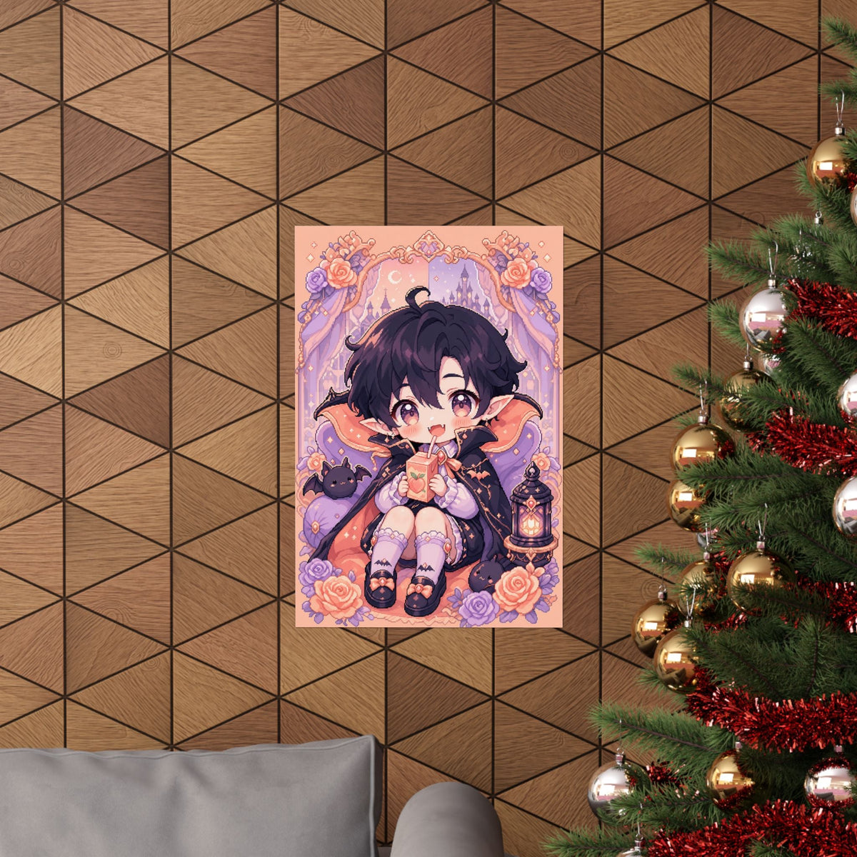 Chibi Vampire With Juice Box - Kawaii Gaming Art Print (Matte Poster) - Moikas