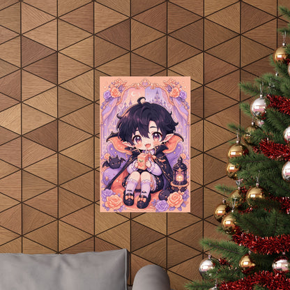 Chibi Vampire With Juice Box - Kawaii Gaming Art Print (Matte Poster) - Moikas