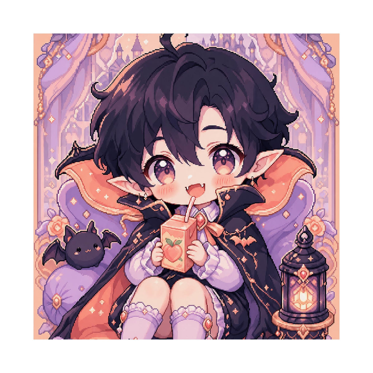 Chibi Vampire With Juice Box - Kawaii Gaming Art Print (Matte Poster) - Moikas