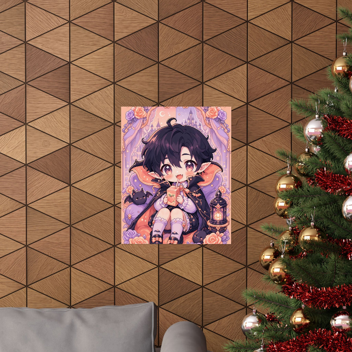 Chibi Vampire With Juice Box - Kawaii Gaming Art Print (Matte Poster) - Moikas