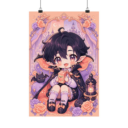 Chibi Vampire With Juice Box - Kawaii Gaming Art Print (Matte Poster) - Moikas