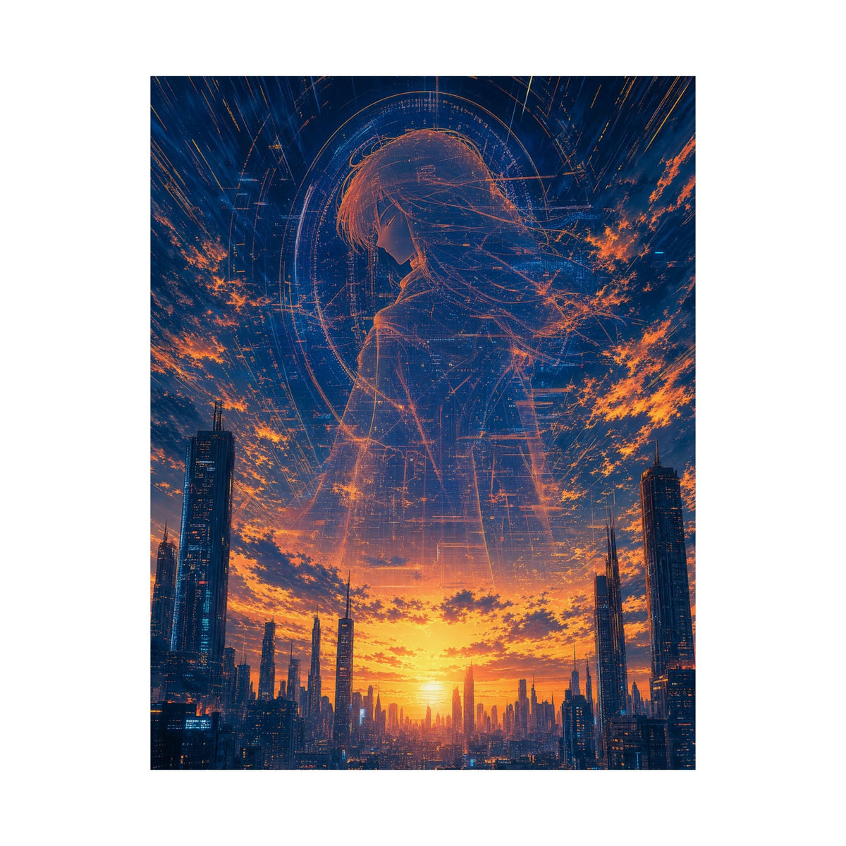 City Under Massive Hologram - Anime Manga Art Print (Matte Poster) - Moikas