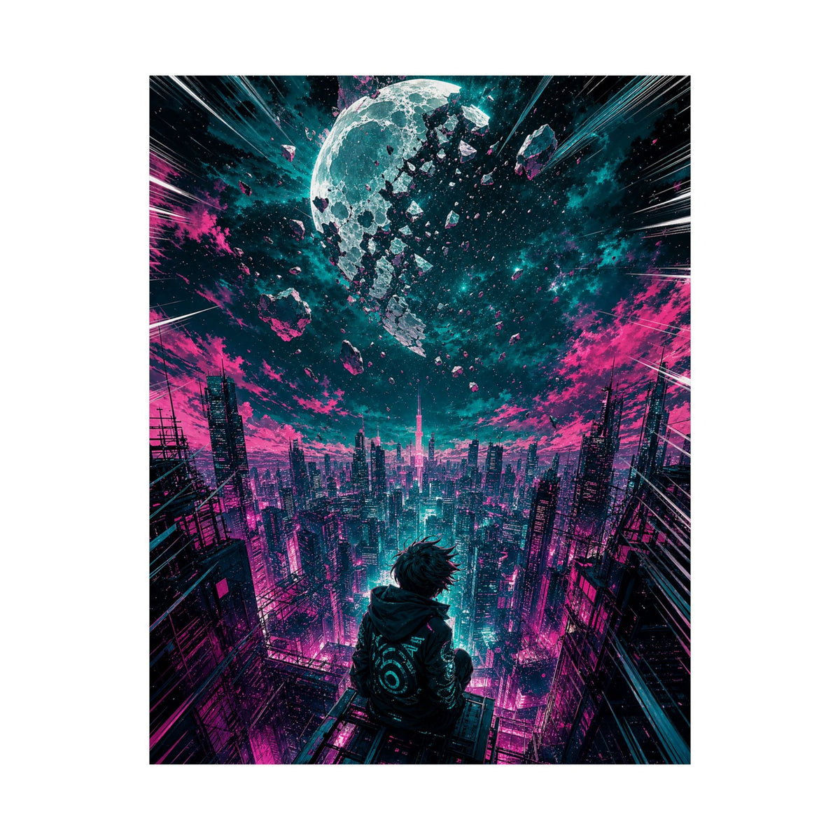 City Under Shattered Moon - Anime Manga Art Print (Matte Poster) - Moikas