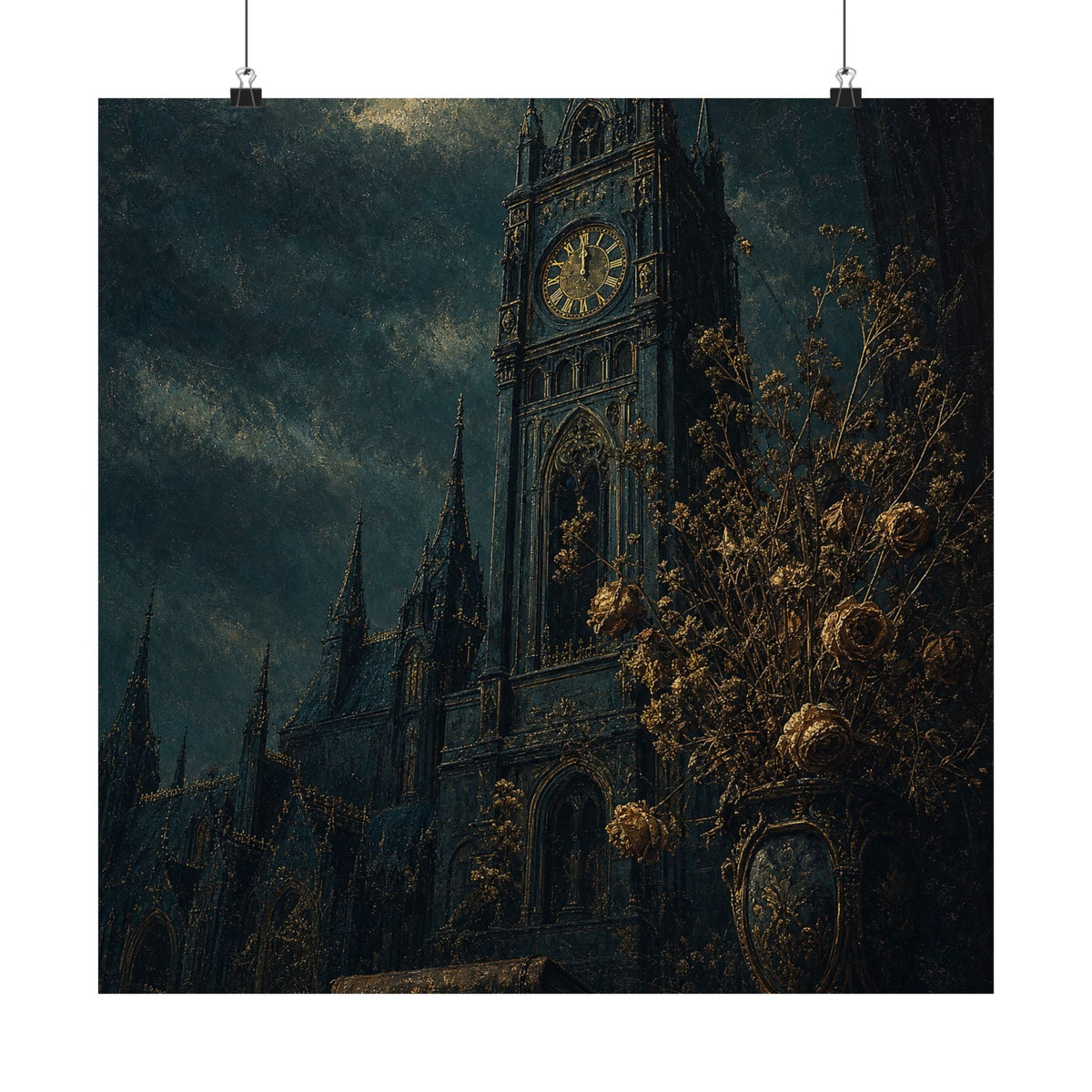 Clock Tower At Midnight - Dark Academia Art Print (Matte Poster) - Moikas