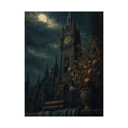 Clock Tower At Midnight - Dark Academia Art Print (Matte Poster) - Moikas