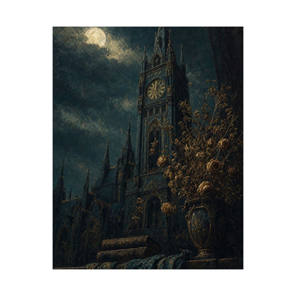 Clock Tower At Midnight - Dark Academia Art Print (Matte Poster) - Moikas
