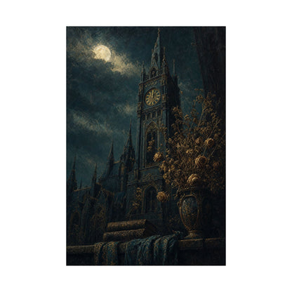 Clock Tower At Midnight - Dark Academia Art Print (Matte Poster) - Moikas