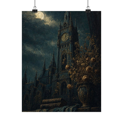 Clock Tower At Midnight - Dark Academia Art Print (Matte Poster) - Moikas