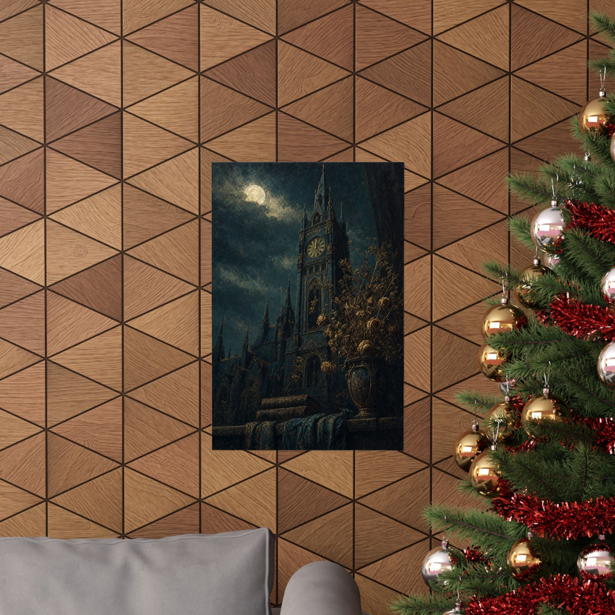 Clock Tower At Midnight - Dark Academia Art Print (Matte Poster) - Moikas