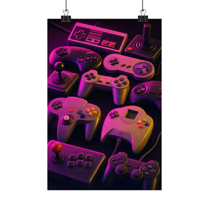 Collection Of Retro Controllers - Gaming Culture Art Print (Matte Poster) - Moikas