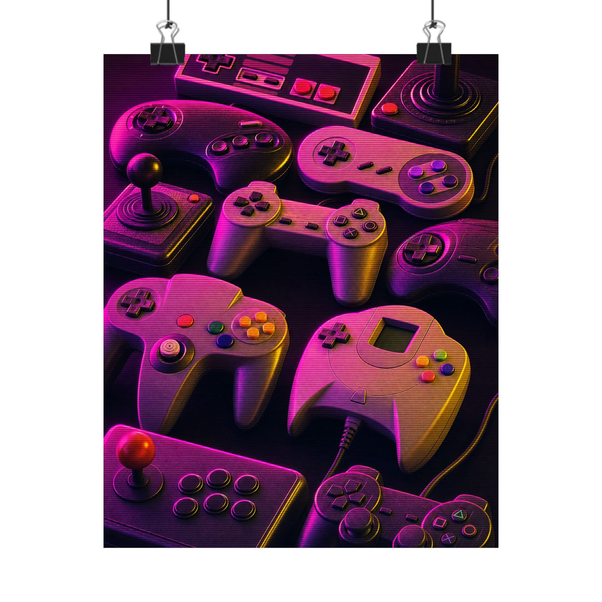 Collection Of Retro Controllers - Gaming Culture Art Print (Matte Poster) - Moikas
